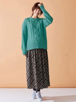 マタニティ トップス|ウール混ざっくりケーブル柄ニット