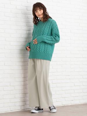 マタニティ トップス|ウール混ざっくりケーブル柄ニット|ブルーグリーン