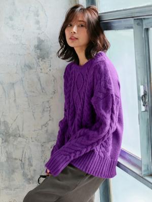 ウール混ざっくりケーブル柄ニット29066