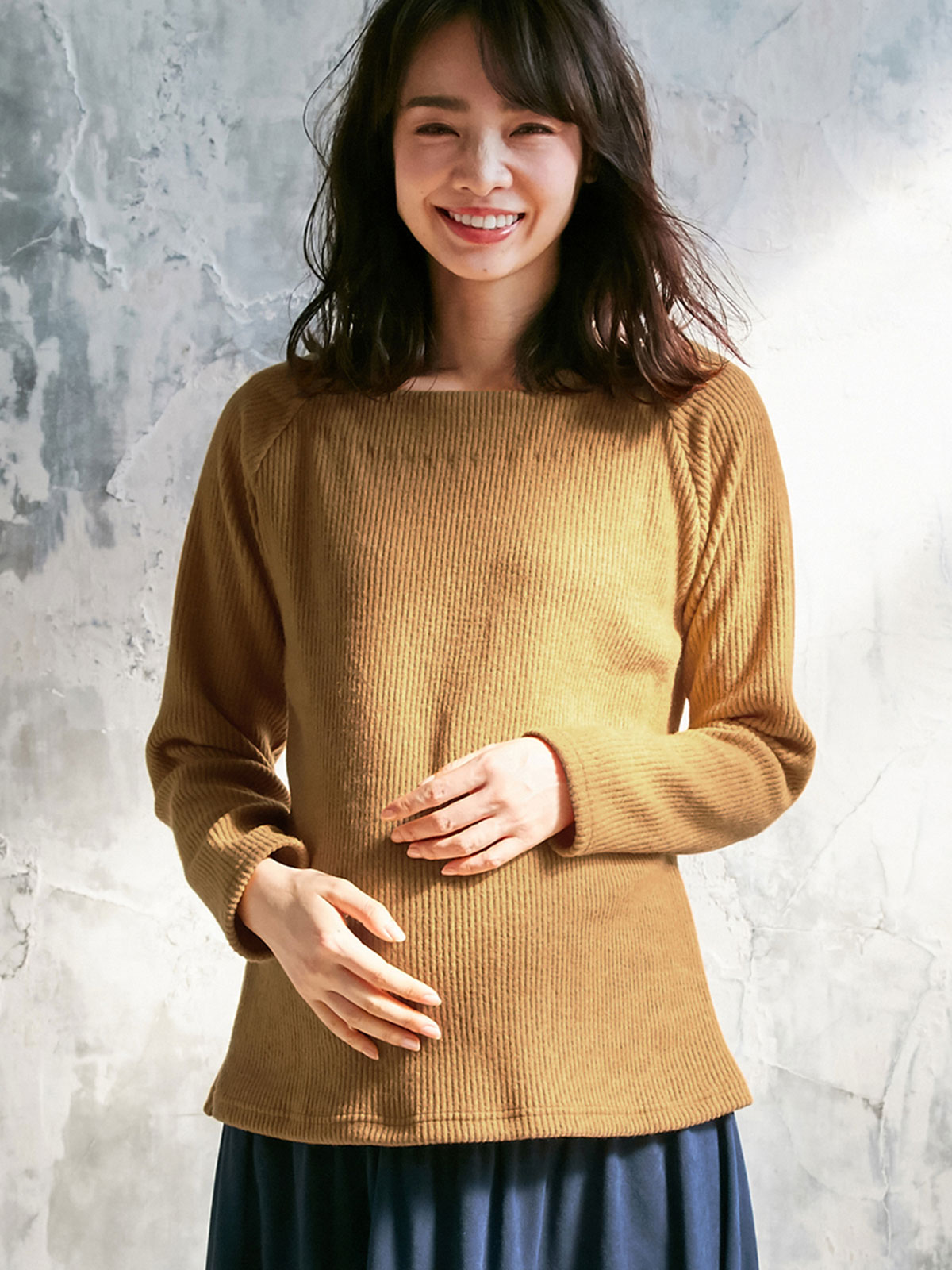 マタニティ トップス|起毛リブスクエアネックニットソートップス　マタニティ・授乳服【出産後も長く使える】|キャメル