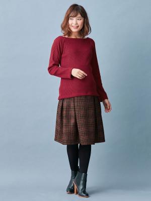 マタニティ トップス|起毛リブスクエアネックニットソートップス　マタニティ・授乳服【出産後も長く使える】|ボルドー
