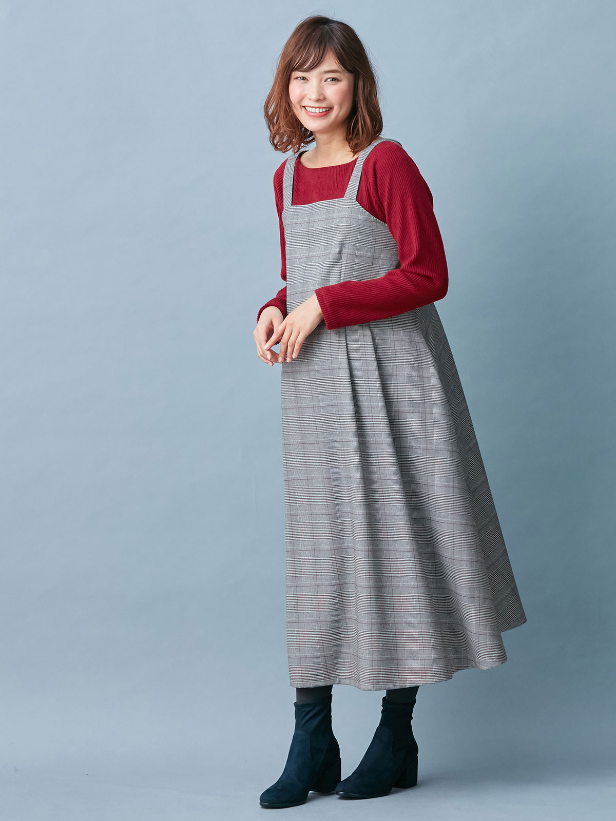 マタニティ トップス|起毛リブスクエアネックニットソートップス　マタニティ・授乳服【出産後も長く使える】|ボルドー