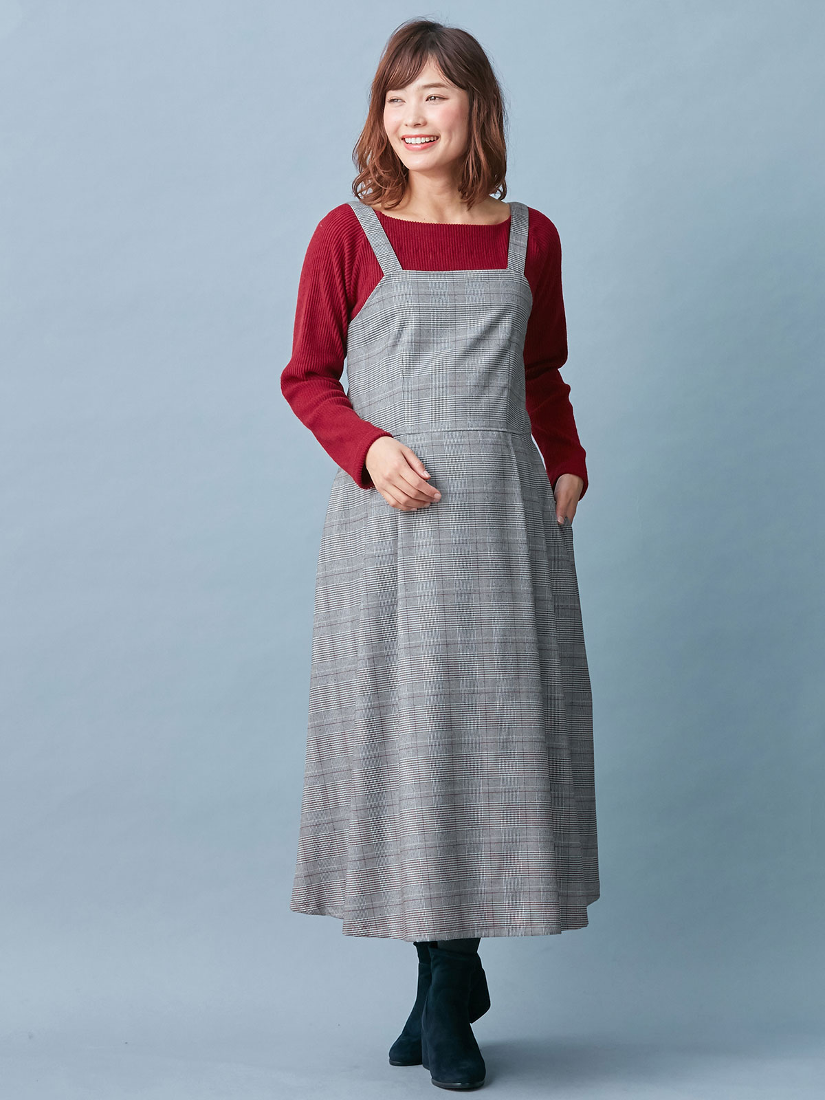 マタニティ トップス|起毛リブスクエアネックニットソートップス　マタニティ・授乳服【出産後も長く使える】|ボルドー