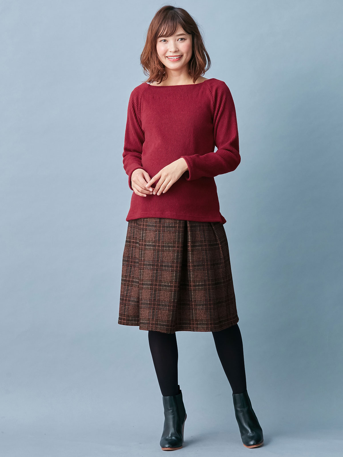 マタニティ トップス|起毛リブスクエアネックニットソートップス　マタニティ・授乳服【出産後も長く使える】|ボルドー