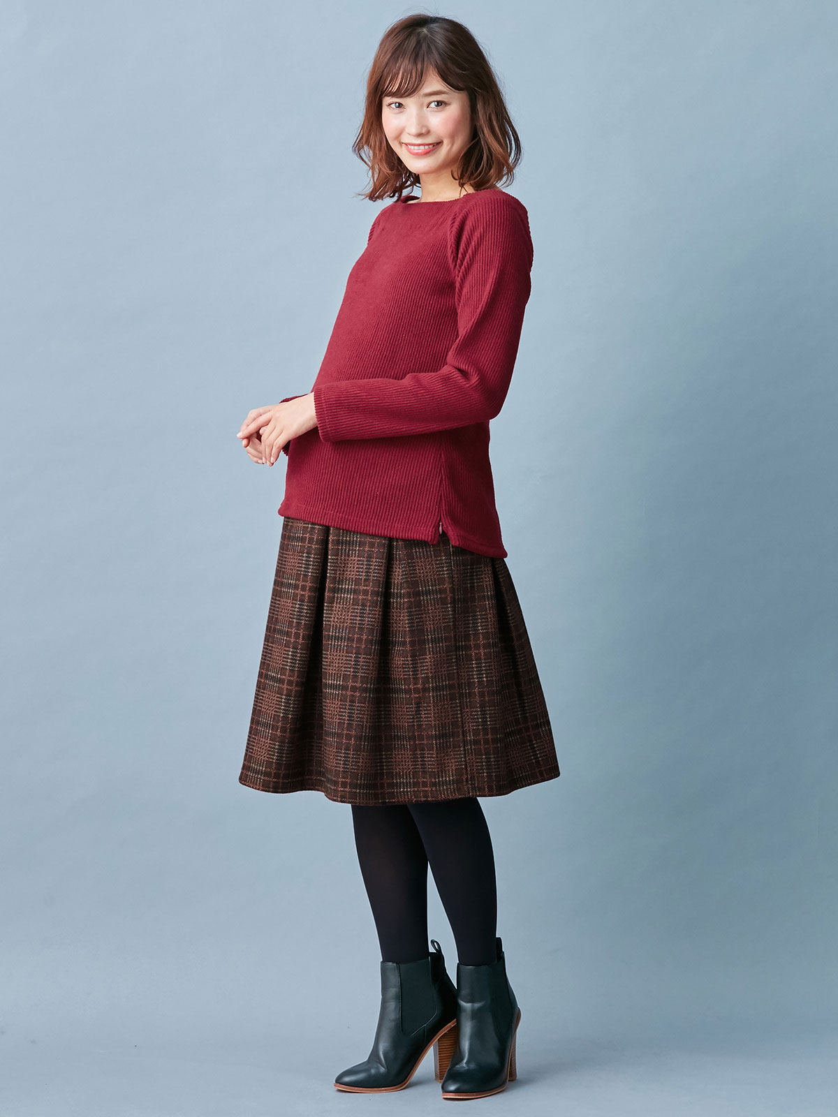 マタニティ トップス|起毛リブスクエアネックニットソートップス　マタニティ・授乳服【出産後も長く使える】|ボルドー