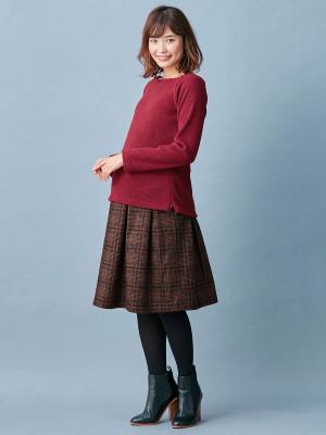 マタニティ トップス|起毛リブスクエアネックニットソートップス　マタニティ・授乳服【出産後も長く使える】|ボルドー
