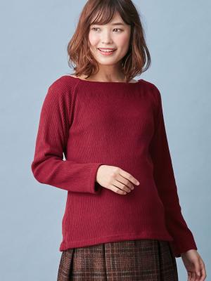 起毛リブスクエアネックニットソートップス　マタニティ・授乳服【出産後も長く使える】29068