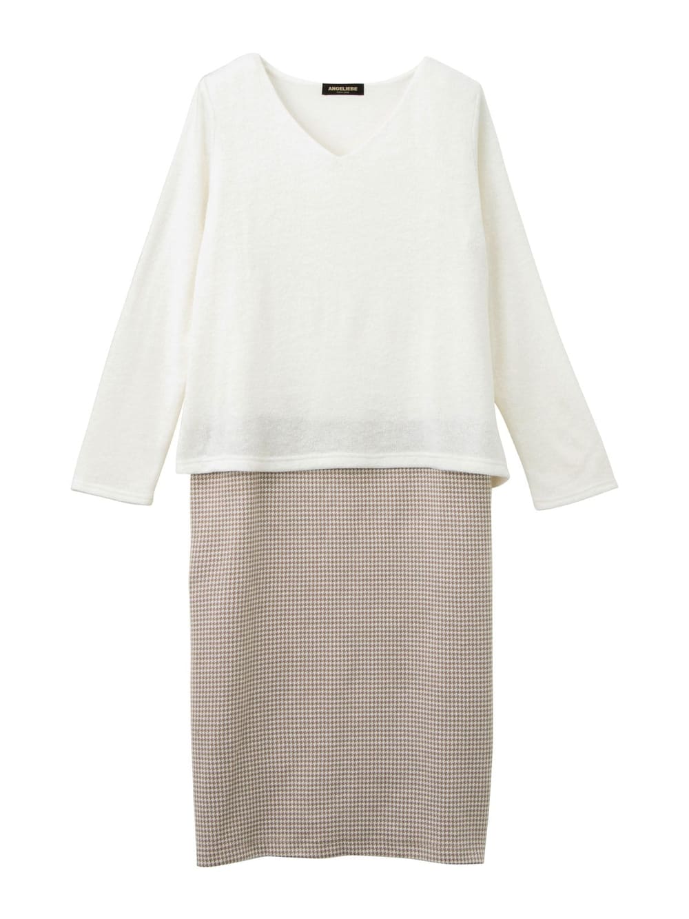 アウトレット|あったかニットソー×ジャガードタイトスカートドッキングワンピース　マタニティ・授乳服|オフ×ベージュ