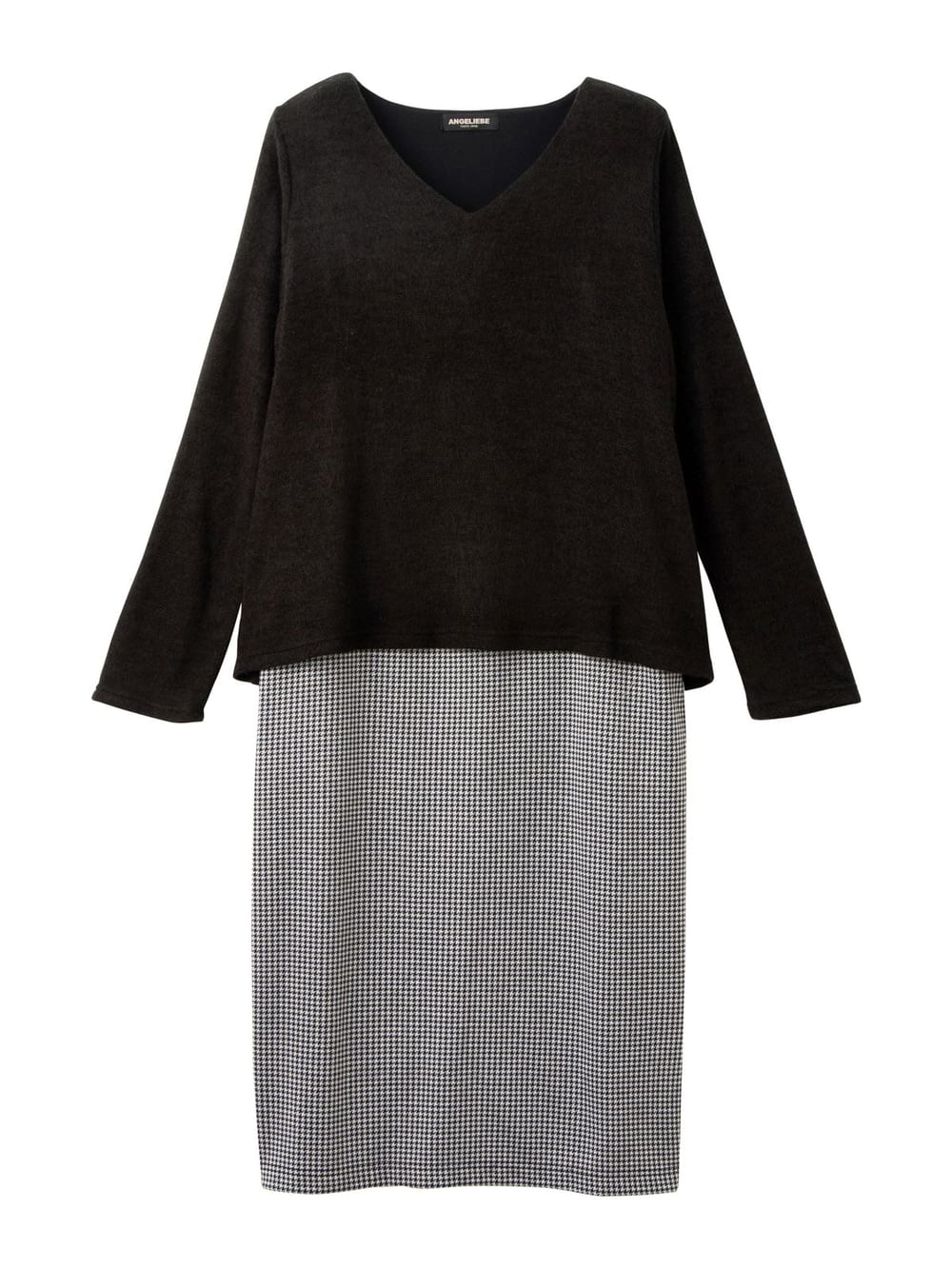 アウトレット|あったかニットソー×ジャガードタイトスカートドッキングワンピース　マタニティ・授乳服|ブラック×ブラック