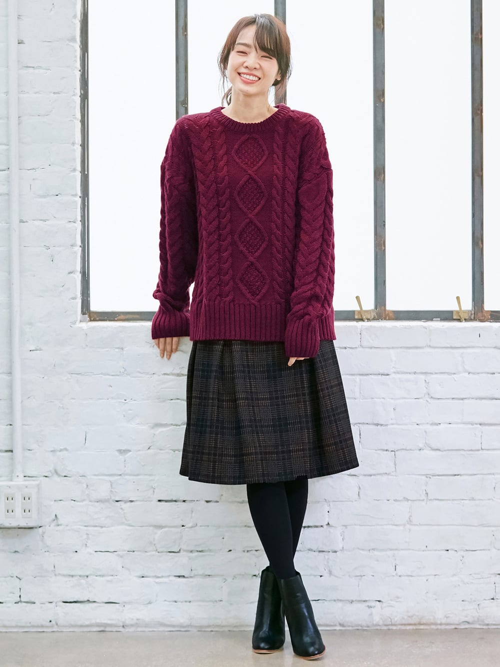 アウトレット|【産前産後対応】チェックタックボンディングスカート【出産後も長く使える】