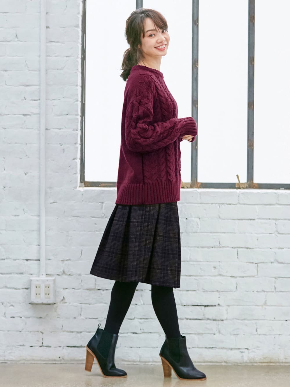 アウトレット|【産前産後対応】チェックタックボンディングスカート【出産後も長く使える】