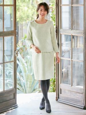 マタニティ ワンピース|ツィードトップス＆産前産後対応スカートセットアップ　マタニティ・授乳服【出産後も長く使える】