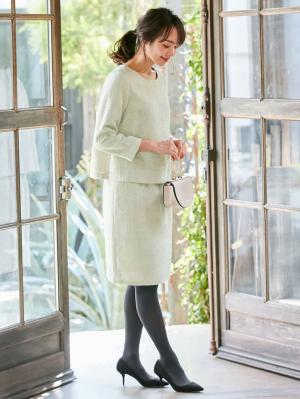 マタニティ ワンピース|ツィードトップス＆産前産後対応スカートセットアップ　マタニティ・授乳服【出産後も長く使える】