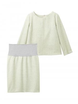 マタニティ ワンピース|ツィードトップス＆産前産後対応スカートセットアップ　マタニティ・授乳服【出産後も長く使える】