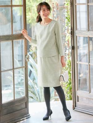 マタニティ ワンピース|ツィードトップス＆産前産後対応スカートセットアップ　マタニティ・授乳服【出産後も長く使える】