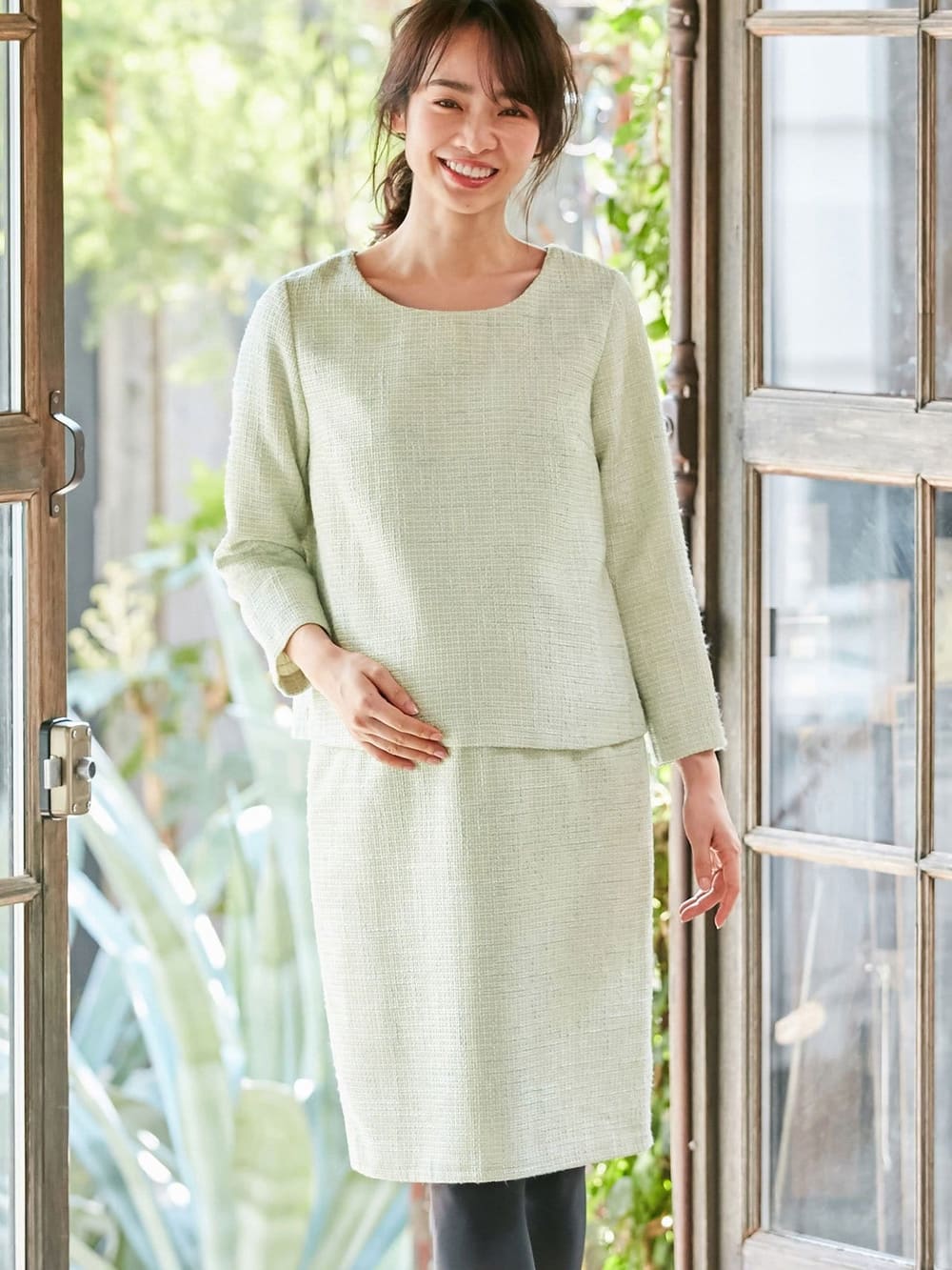 マタニティ ワンピース ツィードトップス 産前産後対応スカートセットアップ マタニティ 授乳服 マタニティウェア 授乳服通販 エンジェリーベ 公式