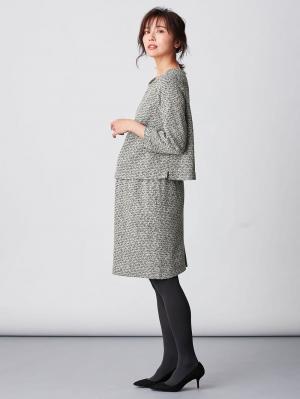マタニティ ワンピース|ツィードトップス＆産前産後対応スカートセットアップ　マタニティ・授乳服【出産後も長く使える】