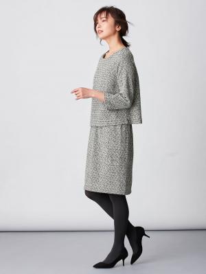 マタニティ ワンピース|ツィードトップス＆産前産後対応スカートセットアップ　マタニティ・授乳服【出産後も長く使える】