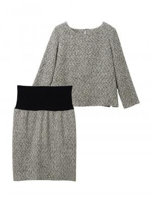 マタニティ ワンピース|ツィードトップス＆産前産後対応スカートセットアップ　マタニティ・授乳服【出産後も長く使える】