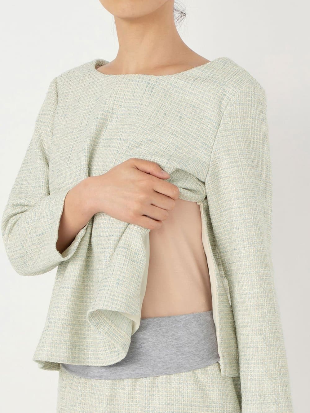 マタニティ ワンピース|ツィードトップス＆産前産後対応スカートセットアップ　マタニティ・授乳服【出産後も長く使える】