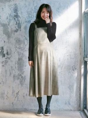 マタニティ ワンピース|チェックジャンパースカート　マタニティ・授乳服|ブラウン