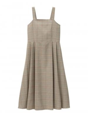 マタニティ ワンピース|チェックジャンパースカート　マタニティ・授乳服|ブラウン