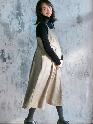 マタニティ ワンピース|チェックジャンパースカート　マタニティ・授乳服|ブラウン