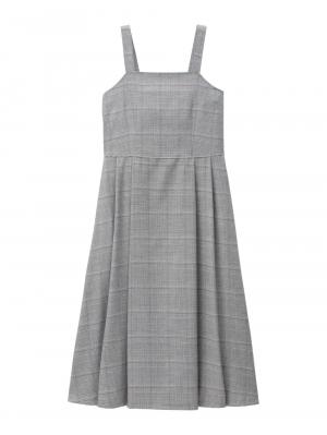 マタニティ ワンピース|チェックジャンパースカート　マタニティ・授乳服|グレー