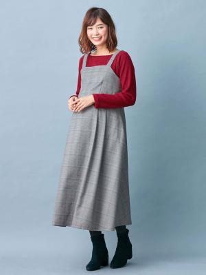 マタニティ ワンピース|チェックジャンパースカート　マタニティ・授乳服|グレー