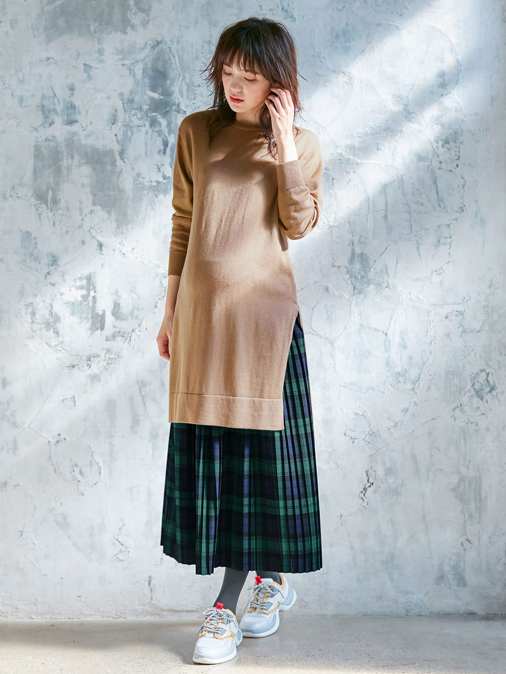 マタニティ スカート 産前産後 チェックプリーツスカート マタニティウェア 授乳服通販 エンジェリーベ 公式