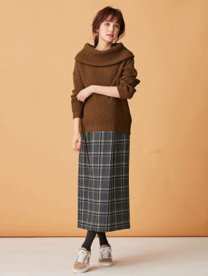 マタニティ トップス|【日本製】片畦オフタートルネックニット　マタニティ・授乳服|ブラウン