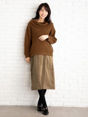 マタニティ トップス|【日本製】片畦オフタートルネックニット　マタニティ・授乳服|ブラウン