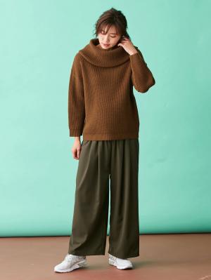 マタニティ トップス|【日本製】片畦オフタートルネックニット　マタニティ・授乳服|ブラウン