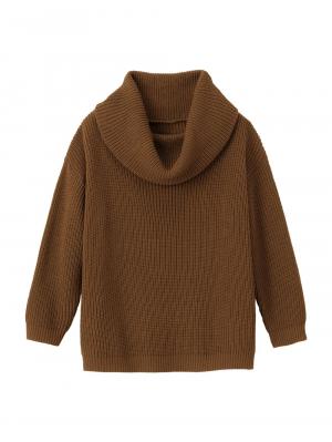マタニティ トップス|【日本製】片畦オフタートルネックニット　マタニティ・授乳服|ブラウン