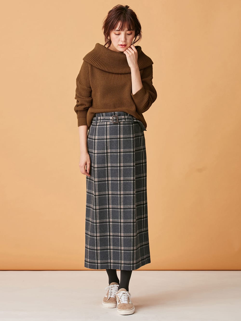 マタニティ トップス|【日本製】片畦オフタートルネックニット　マタニティ・授乳服|ブラウン