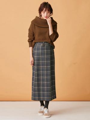 マタニティ トップス|【日本製】片畦オフタートルネックニット　マタニティ・授乳服|ブラウン