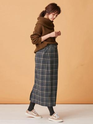 マタニティ トップス|【日本製】片畦オフタートルネックニット　マタニティ・授乳服|ブラウン