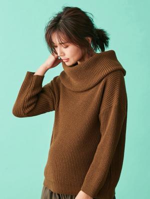 マタニティ トップス|【日本製】片畦オフタートルネックニット　マタニティ・授乳服|ブラウン