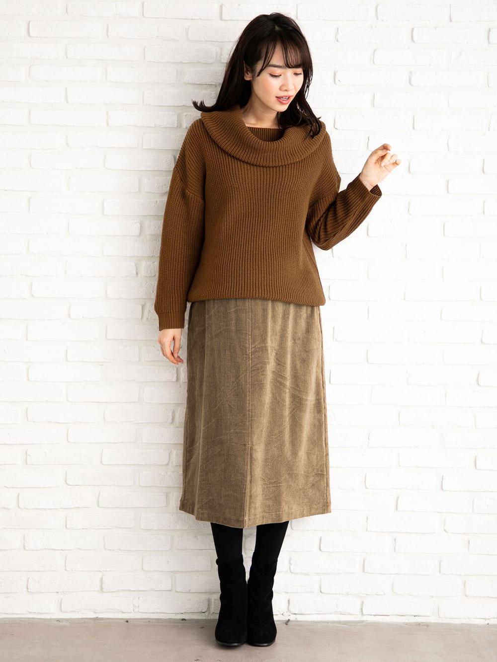 マタニティ トップス|【日本製】片畦オフタートルネックニット　マタニティ・授乳服|ブラウン