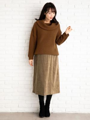 マタニティ トップス|【日本製】片畦オフタートルネックニット　マタニティ・授乳服|ブラウン