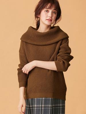 マタニティ トップス|【日本製】片畦オフタートルネックニット　マタニティ・授乳服|ブラウン