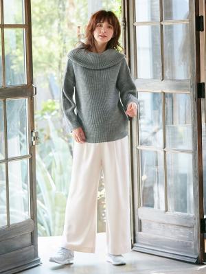 マタニティ トップス|【日本製】片畦オフタートルネックニット　マタニティ・授乳服|杢グレー