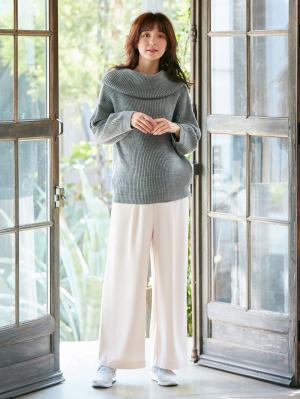 マタニティ トップス|【日本製】片畦オフタートルネックニット　マタニティ・授乳服|杢グレー