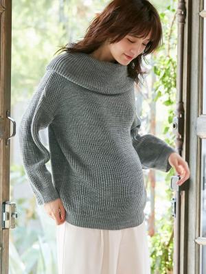 【日本製】片畦オフタートルネックニット　マタニティ・授乳服29087