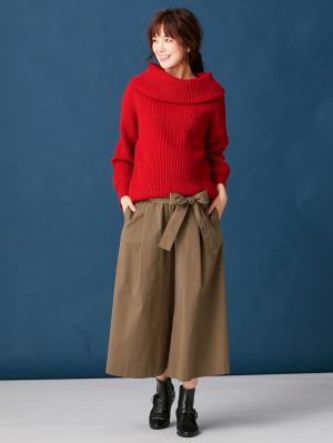 マタニティ トップス|【あったか～い。冬支度セール対象】【日本製】片畦オフタートルネックニット　マタニティ・授乳服|レッド