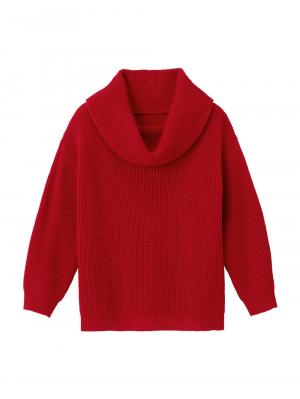 マタニティ トップス|【あったか～い。冬支度セール対象】【日本製】片畦オフタートルネックニット　マタニティ・授乳服|レッド