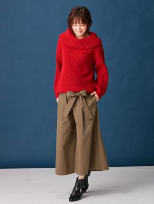 マタニティ トップス|【あったか～い。冬支度セール対象】【日本製】片畦オフタートルネックニット　マタニティ・授乳服|レッド