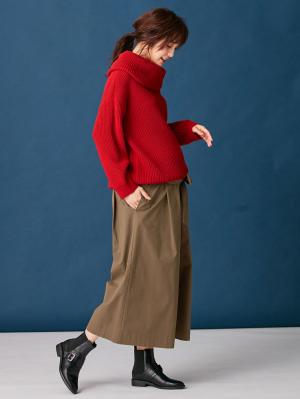 マタニティ トップス|【あったか～い。冬支度セール対象】【日本製】片畦オフタートルネックニット　マタニティ・授乳服|レッド