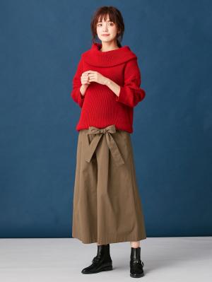 マタニティ トップス|【あったか～い。冬支度セール対象】【日本製】片畦オフタートルネックニット　マタニティ・授乳服|レッド