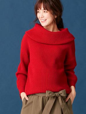 マタニティ トップス|【あったか～い。冬支度セール対象】【日本製】片畦オフタートルネックニット　マタニティ・授乳服|レッド